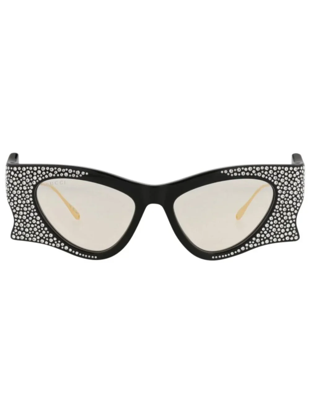 New Gucci Women's Sunglasses Cat Eye Recycled Acetate Frame Black Gold Yellow